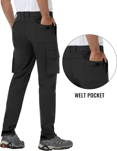 Vista 3 de PULI Pantalones de senderismo impermeables para hombre, ajustados, elásticos, ligeros, con bolsillos