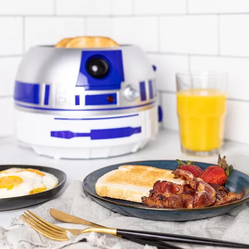 Vista 6 de Tostadora Deluxe Star Wars R2D2 de Uncanny Brands - Se ilumina y hace sonidos como Artoo Plateado