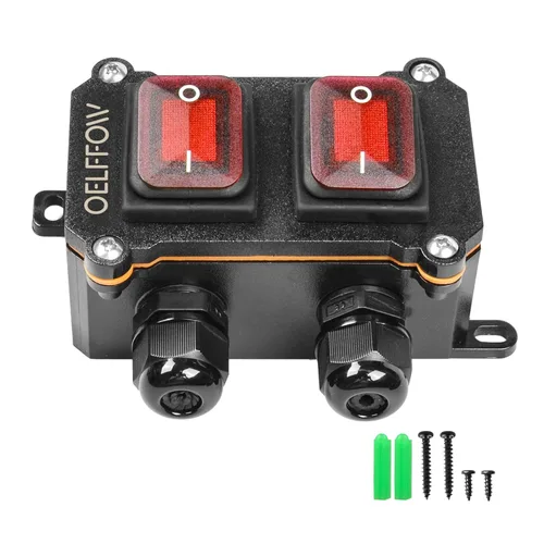 Vista 7 de Interruptor de palanca de encendido y apagado impermeable con botón basculante de luz verde, interruptor de cable en línea DPST AC/DC 20A-125V