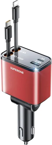 Vista 14 de SUPERONE - Cargador retráctil para automóvil, 99 W, con cables, carga rápida, adaptador USB C para iPhone 17, 16, 15, 14, 13, 12, Samsung, negro