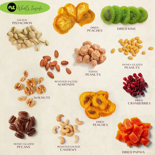 Vista 6 de NUT CRAVINGS Colección Gourmet - Agradecimiento y Apreciación, Cesta de Regalo Torre de Nueces y Frutas Secas, con Cinta TY + Tarjeta
