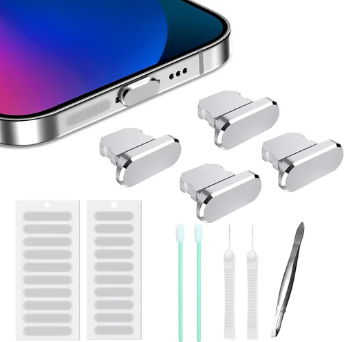 Vista 8 de Tapón antipolvo para iPhone, compatible con iPhone y AirPods, protector de enchufe del puerto Lightning, cubierta antipolvo del puerto de carga Negro