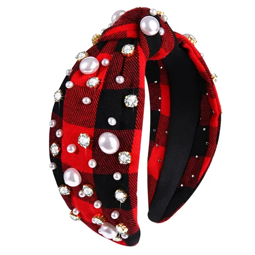 Vista 20 de NVENF Diadema con nudo superior ancho y perlas de cristal para mujer, accesorios para el cabello, regalos (árbol de Navidad grande 1)