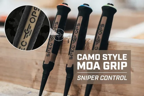 Vista 4 de Spec Ops Tools - Juego de 3 piezas de punzón para clavos, incluye 1/32 pulgadas, 1/16 pulgadas, 3/32 pulgadas, agarre absorbente de golpes, 3%