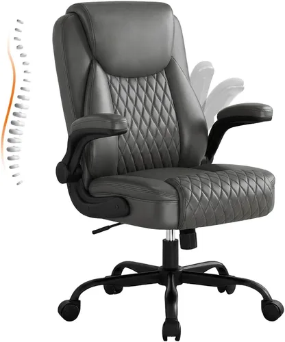 Vista 10 de GTPLAYER - Silla de oficina de piel sintética, silla de escritorio para el hogar con brazos abatibles, color negro