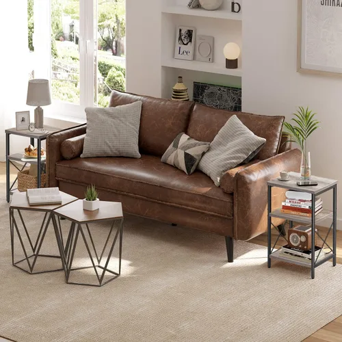 Vista 7 de TUTOTAK Mesita de noche alta de 3 niveles, mesa auxiliar, mesa auxiliar para espacios pequeños, mesa auxiliar de sofá, marco de acero, para sala