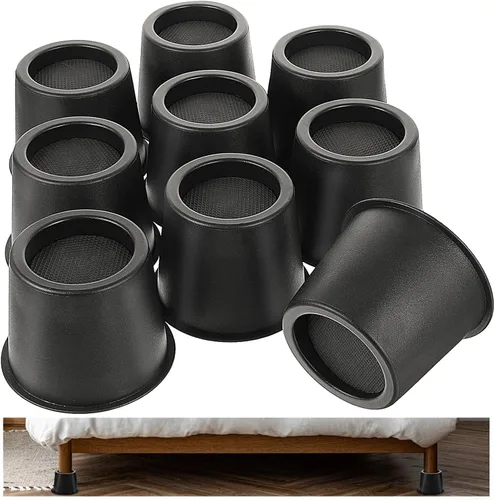 Vista 9 de 9 elevadores de cama redondos, elevadores de cama resistentes, bloques de elevación de muebles de 4 pulgadas, elevadores negros con almohadillas