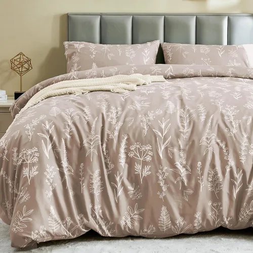 Vista 31 de MUXHOMO - Funda de edredón tamaño Queen, juego de funda de edredón reversible floral gris con cierre de cremallera, 3 piezas, juego de ropa de cama