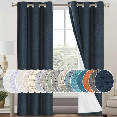 Vista 454 de Primitive - Cortinas opacas 100 % de lino texturizado natural para dormitorio, sala de estar, cortinas para ahorra energía, tela de arpillera