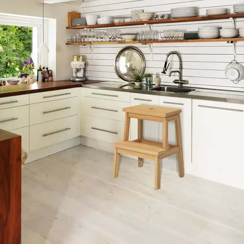 Vista 13 de HOUCHICS Taburetes para adultos, taburete de madera con 400 libras, taburete de madera, taburete para adultos, taburete para mesita de noche, Blanco