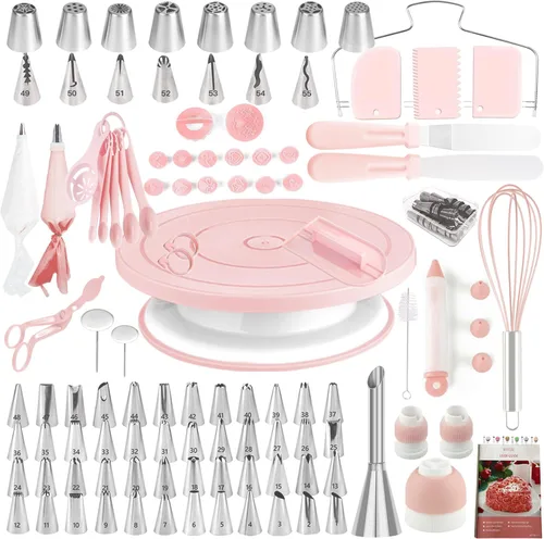 Vista 8 de Kit de decoración de pasteles, 137 piezas de suministros de decoración de pasteles con plato giratorio para decorar, manga pastelera, boquillas