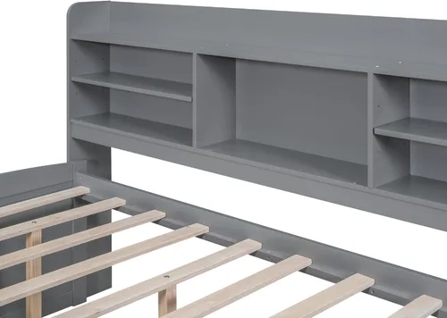 Vista 158 de Quarte Elegante cama de plataforma con estanterías en forma de L, cama de plataforma de madera tamaño individual con 2 cajones de almacenamiento