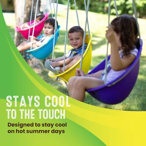 Vista 5 de Swurfer Columpio de coco para niños pequeños, cómodo columpio para bebé al aire libre, arnés de seguridad ajustable de 3 puntos, sistema de bloqueo