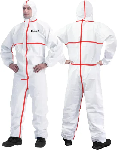 Vista 7 de Traje de protección desechable para materiales peligrosos Traje completo de pintor para hombres y mujeres en 7 tallas con múltiples Blanco