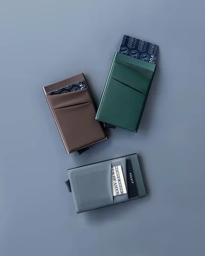 Vista 6 de VULKIT - Tarjetero con bolsillo para dinero cartera desplegable con bloqueo de interferencia de radiofrecuencia funda delgada de metal para tarjetas