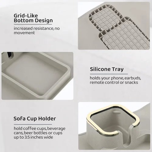 Vista 7 de HMASYO Bandeja Portavaso para Sofá - Bandeja de Silicona para Brazo de Sofá, Organizador de Bebidas y Bandeja para Control Remoto, Snacks, Celular