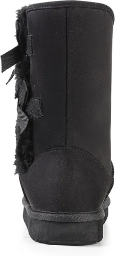 Vista 3 de KRABOR Botas de nieve de gamuza para mujer, zapatos de invierno de media pantorrilla con lazos laterales, talla 6-11