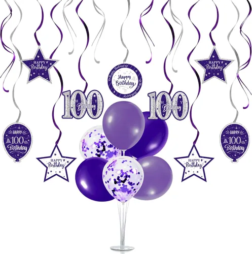Vista 18 de Juego de decoraciones para fiesta de cumpleaños número 12, serpentinas azules con soporte de globo de mesa azul, decoraciones de fiesta