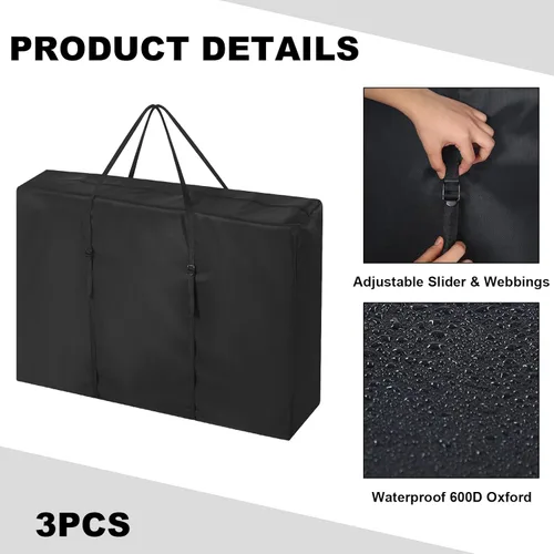 Vista 3 de 3 piezas grandes plegables para sillas de almacenamiento, fundas de gravedad cero, bolsa de servicio pesado, funda de transporte para mesa