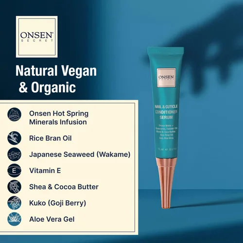 Vista 6 de Onsen Secret Paquete de crema para cutículas, lima de uñas de doble cara grano 120/180, aceite para cutículas de uñas, suero de cuidado de uñas