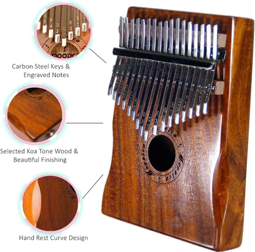 Vista 4 de Moozica Kalimba de 17 teclas Marimba, piano de pulgar profesional de madera de koa sólida Instrumento musical (Koa-K17K)