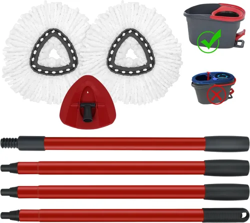 Vista 10 de Paquete de 2 cabezales de repuesto para trapeador giratorio, 1 base, asas de trapeador de hierro resistentes de 4 secciones compatibles con O Ceda
