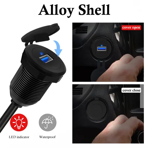 Vista 4 de BATIGE Cable de aleación de un solo puerto USB 3.0 para tablero de instrumentos de montaje en automóvil, macho a hembra, cable de extensión