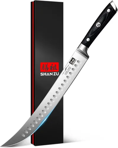 Vista 9 de SHAN ZU Juego de 3 cuchillos de carnicería con funda – para pavo, carne, BBQ, brisket, cuchillo de corte afilado, acero inoxidable profesional