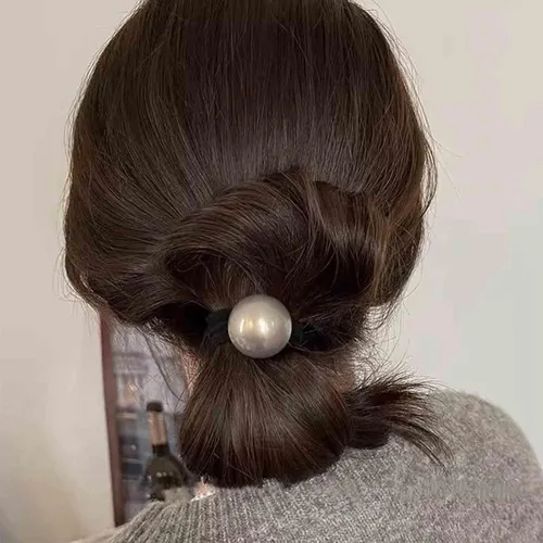 Vista 5 de Accesorio vintage para el cabello, soporte de nailon elástico para cola de caballo con anillo para mujeres y niñas (negro B)