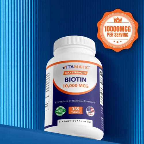 Vista 7 de Vitamatic Biotina 10,000 mcg (10 mg) para cabello, piel y uñas más fuertes - 365 tabletas veganas - también llamada vitamina B7