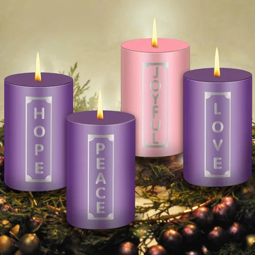 Vista 6 de MTLEE Juego de 4 velas de Adviento de Navidad con palabras, velas de pilar, velas de corona de Adviento para el hogar de adultos, bodas, anillos