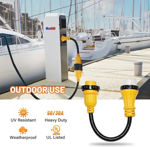 Vista 9 de MECMO Cable adaptador de corriente marina de 50 amperios a 30 amperios, enchufe marino 50A SS2-50P a L5-30R RV 30A Receptáculo hembra adaptador
