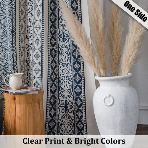 Vista 2 de VOGOL Cortinas Boho Azules para Sala de Estar, Cortinas Decorativas con Estampado Geométrico No Transparentes para Ventana de Cocina, 1 Panel