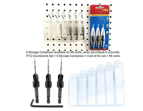 Vista 2 de FTG USA Juego de 3 brocas avellanadoras ajustables para madera #4 (7/64 pulgadas) con brocas cónicas para carpintería