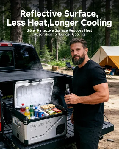 Vista 7 de BODEGA Refrigerador portátil de 12 V, refrigerador de acero inoxidable de 47 cuartos de galón con divisor extraíble para modos MAX/ECO de doble zona