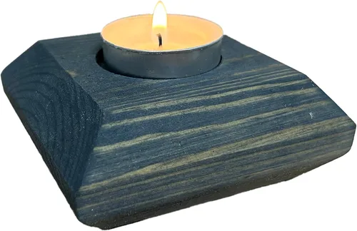 Vista 18 de Portavelas de madera para velas de té, 3.5 pulgadas, decoración del hogar de mesa (vela no incluida) (1, azul, barco)
