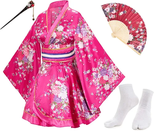 Elibelle Juego de calcetines de seda plegables de seda para mujer, estilo kimono de anime japonés