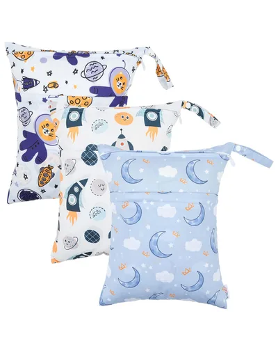 Vista 32 de ALVABABY 3 bolsas de pañales de tela para bebé de Halloween, impermeables, reutilizables, con dos bolsillos con cremallera, para viajes, playa