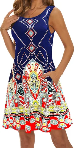 Vista 4 de Vestidos de verano, tipo camiseta con vuelo, sin mangas con bolsillos, informales para playa