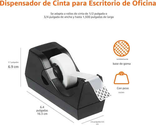 Vista 4 de Amazon Basics Dispensador de cinta de escritorio de oficina con peso, paquete de 3