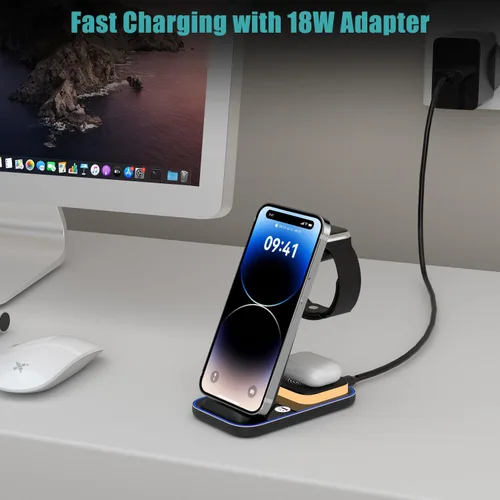 Vista 2 de 3 in 1 Wireless Charging Station, Wireless Charger for iPhone 14 13 12 Pro Max, Wireless Charging Stand Dock for Apple Watch 8 Ultra 7 6 SE, AirPods