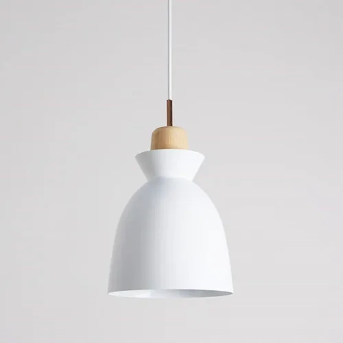 Vista 8 de Modern Minimalist Bell Metal Pendant Light Fixture Wood Accent, Small Hanging Lamp for Dining Room Kitchen Island Bedroom Bedside Cafe, Adjustable
