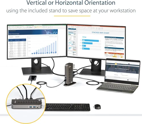 Vista 2 de StarTech - Estación de acoplamiento híbrida USB-C/USB-A, monitor dual 4K 60Hz HDMI/DisplayPort, 6X USB-A, GbE, USB 3.1/3.2 Gen 1, Windows/Mac, negro