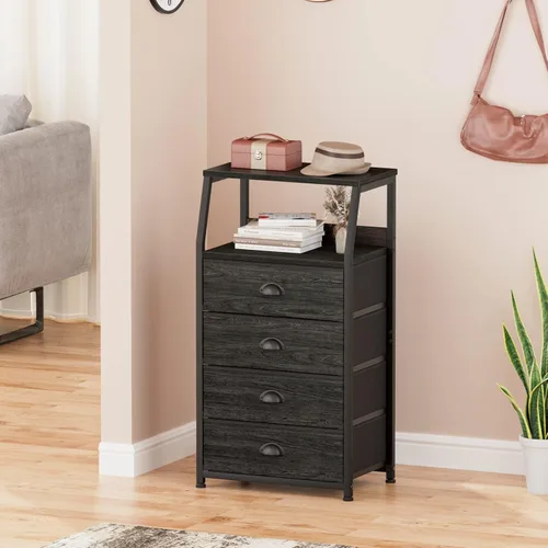 Vista 80 de Furnulem Cómoda negra con 5 cajones, cómoda de tela de torre de almacenamiento vertical para dormitorio, pasillo, entrada, guardería, organizador