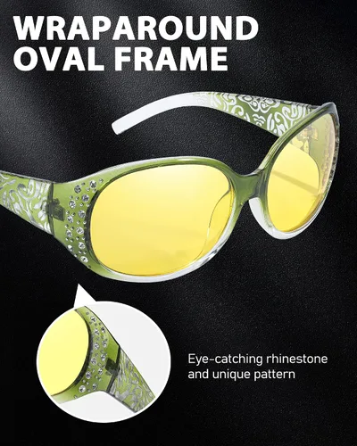 Vista 3 de IGnaef Gafas de conducción nocturna para mujer polarizadas amarillas visión nocturna gafas antirreflejos IF008, Lentes de visión nocturna con marco