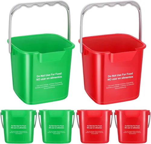 Vista 7 de 6 cubos de limpieza de 6 cuartos de galón, cubo cuadrado de desinfectante pequeño, cubo de detergente para el hogar, comercial, restaurante, cocina