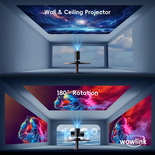 Vista 5 de [Aplicaciones integradas y actualizadas en 2026] Mini proyector con WiFi 6 y Bluetooth 5.4 compatible con 4K 1080P Auto Keystone Proyector giratorio