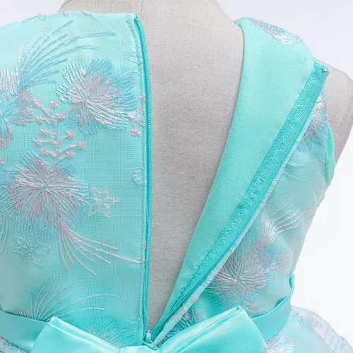 Vista 5 de Vestido de dama de honor para niñas con estampado floral, para fiesta de cumpleaños, boda, para primer cumpleaños (verde, 18-24 meses)