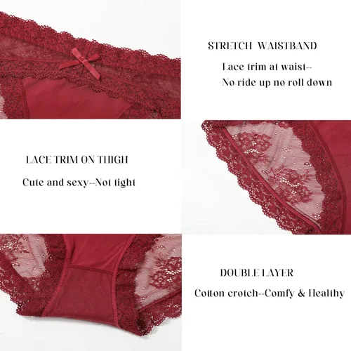 Vista 3 de LEVAO ropa interior sexy de encaje para mujer, bragas hípster, transpirables, elásticas y sin costuras, paquete con varias unidades, tipo bikini