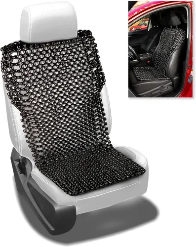 Zento Deals Funda para Asiento con Cuentas de Madera Negra Royal, Cojín de Confort Premium con Masaje Fresco - Reduce la Fatiga en el Coche, Camión